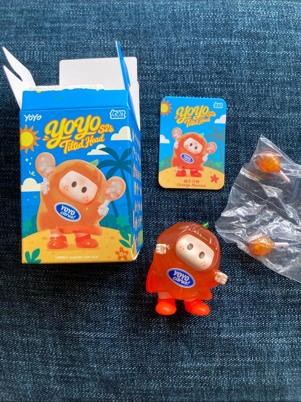 Yoyo Tilted Head S2 Citrus Orange maraca Figure - Yo Yo Miniso Opened blind box